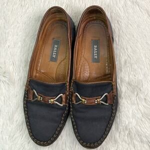 Bally Napoli Navy Brown nubuck leather loafers Made in Italy Size 8.5